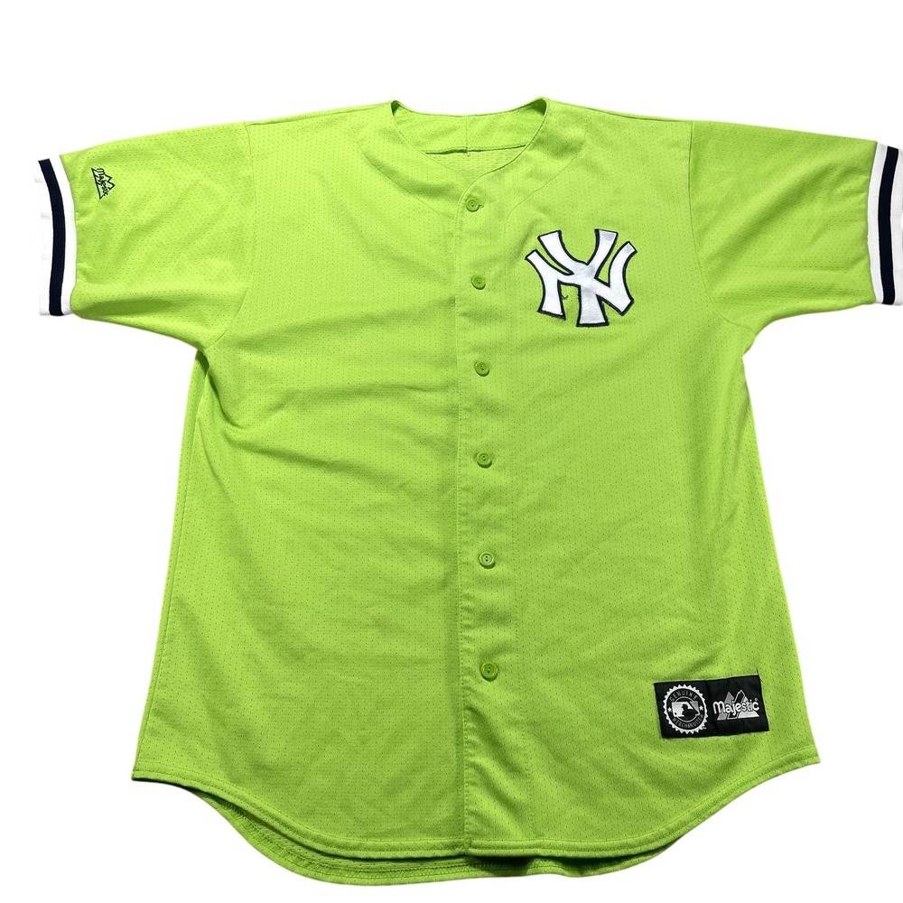 Vintage 90s Majestic New York Yankees Lime Green Baseball Jersey XL Made In USA